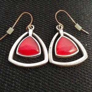 Vintage Unique Red and Silver Earrings